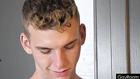 Twink pries open tight ass with cock in shower