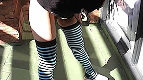 Outdoor milf pissing with crazy curvy ass and big tits