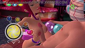 Specific 3D cartoon scene of titty fuck, face fucking, deepthroat with big tits cutie in anime hentai.