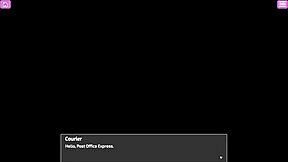 busty delivery worker gets exposed in anime game scene.