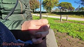 Flashing My Cock in Public Park with Stepdaughter’s Help. Real Risky Cumshot Caught on Hidden Cam!