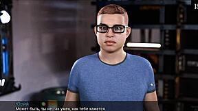 Milf kurba z velikimi joškami se masturira na ogromnega kurca v anime seks igri, dobi spermo na obraz