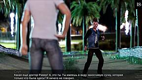 Milf kurba z velikimi joškami se masturira na ogromnega kurca v anime seks igri, dobi spermo na obraz