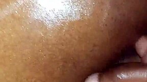 Skinny Tall Black Melina's Small Waist Contrasts Her Oiled Ass And Monster Cock