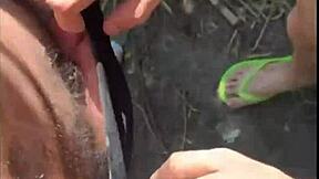 Beautiful Young Girl Sucks Stranger Jerking Off on Trail