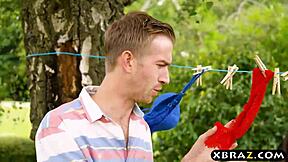 Huge dick neighbor gives cassidy klein a blowjob before fucking her ass next door