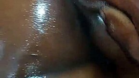 Skinny Tall Black Melina's Small Waist Contrasts Her Oiled Ass And Monster Cock