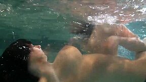 Bouncing Tits Lesbians Katka and Barbara Dive Deep in Pool Play.