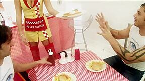 Wow, milf waitresses diana gold and eva mercedes in wild ffmm foursome!