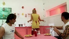 Wow, milf waitresses diana gold and eva mercedes in wild ffmm foursome!