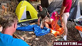 damn, three boys freeusing this hot chick on our camping trip!