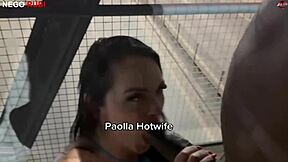 Paolla, naughty hotwife, humiliates cuckold by flashing and taking big black cock in public outdoor humiliation