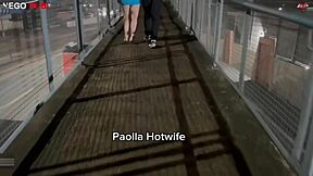Paolla, naughty hotwife, humiliates cuckold by flashing and taking big black cock in public outdoor humiliation