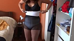 Stepson jerks off watching my big Latina tits cum hard