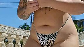 wife wears tight body flashing big ass at pool while husband watches silently