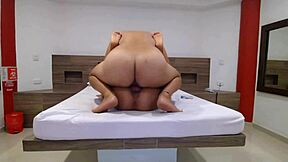 Cuck massaged and fucked in amazon position with cum on tits