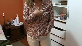 Stepson jerks off watching my big Latina tits cum hard