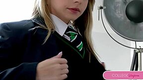 Chloe toy licks cum in bent over cowgirl