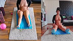 Curvy yoga workout with dual cam view for heart-racing fun.