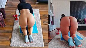 Curvy yoga workout with dual cam view for heart-racing fun.