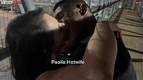 Paolla, naughty hotwife, humiliates cuckold by flashing and taking big black cock in public outdoor humiliation