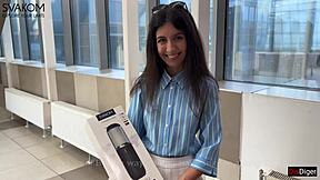 Brunette receives powerful cumshot from huge toy in outdoor masturbation