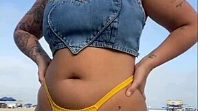 I excite the guy with my flashing on the beach