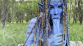 Avatar Monika Fox with big prolapse slams hard dildo in anal and pussy outdoors