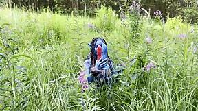 Avatar Monika Fox with big prolapse slams hard dildo in anal and pussy outdoors