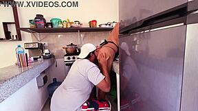 Sexy Mexican amateur gets ass licked and fucked in kitchen thong