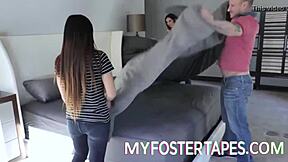 Skinny teen gets punished for stealing in a threesome scene