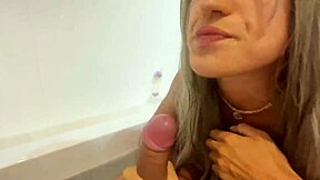 My tongue fucks urethra of guy's dick from blonde teen 18+ girl and sucks bathroom POV blowjob