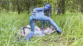 Avatar Monika Fox with big prolapse slams hard dildo in anal and pussy outdoors