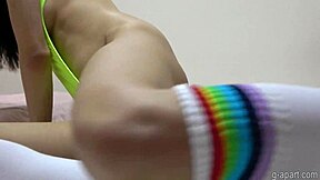Tiny Japanese women in very short leotards