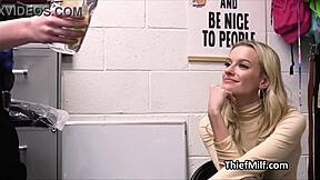 Milf busted with stolen dildos gets on knees