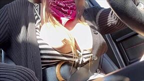 Italian milf artemisia love smokes and flashes big nipples tits in miami car drive