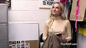 Milf busted with stolen dildos gets on knees