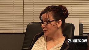 Stud student seduces his teacher and a professor's wife into a wild classroom threesome