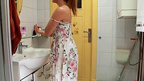 Hot Mommy Sneaks Away to Ride Big Dildo in Toilet!