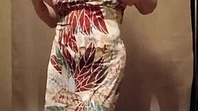 French milf slave teases with strip show outdoors