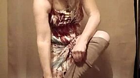 French milf slave teases with strip show outdoors