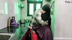 indian muslim couple's hot wife in burqa gets fucked in the kitchen