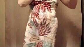 French milf slave teases with strip show outdoors