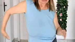 Busty Braless Gilf Mariaolds' Sporty Strip Dancing