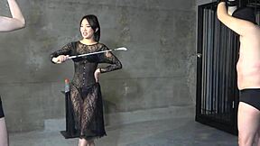 Mistress Sara gives CFNM handjob cumshot.