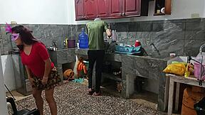 perverted neighbor in uniform shows her huge young 18+ ass and everything while the guy is there 😏