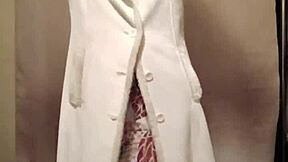 French milf slave teases with strip show outdoors