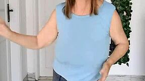 Busty Braless Gilf Mariaolds' Sporty Strip Dancing