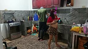 perverted neighbor in uniform shows her huge young 18+ ass and everything while the guy is there 😏