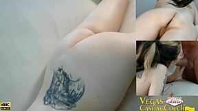 Vegas Starr ankommer til Vegas sofaen for olie massage, glas dildo leg, dyb hals, ridning, bondage POV og creampie